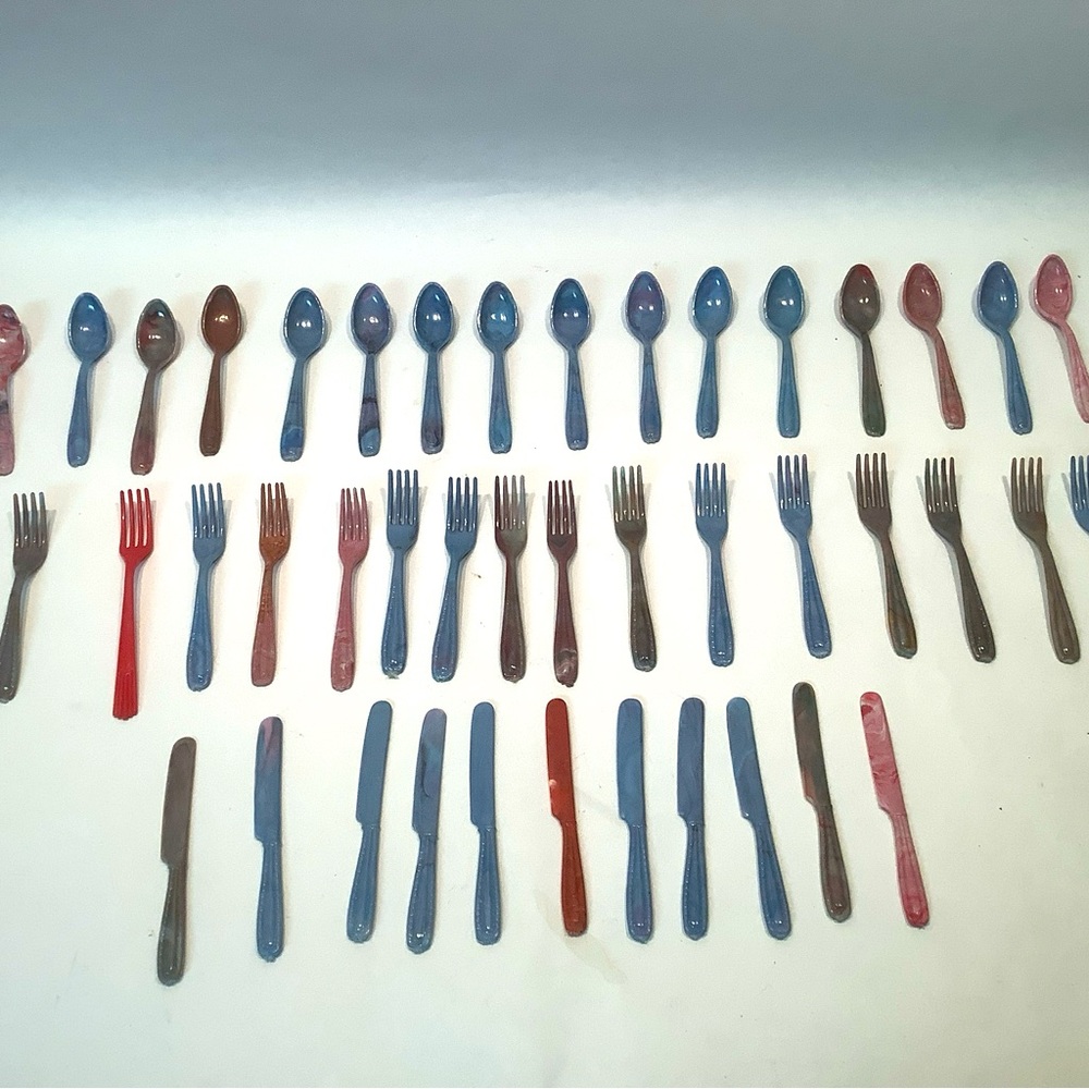 Vintage Columbia Doll Silverware Toy Child Pretend Play Swirled Plastic 50’s USA